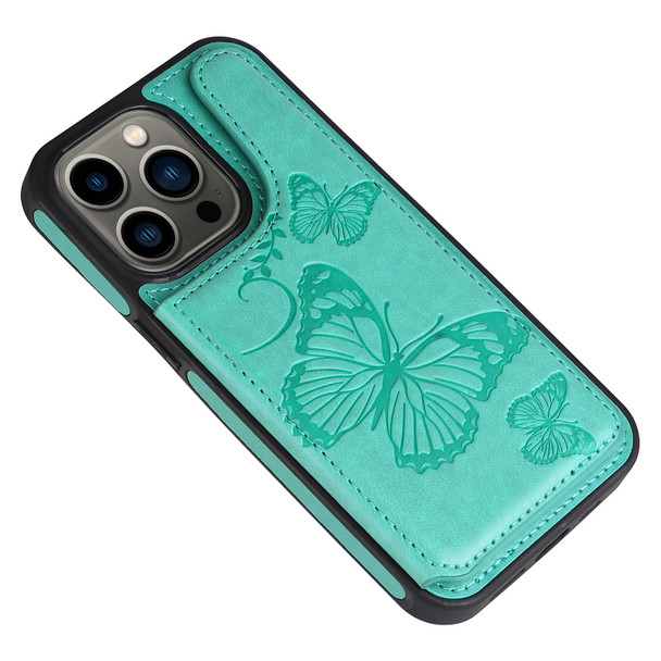 Butterfly Embossing Pattern Shockproof Phone Case - iPhone 13 Pro(Green)