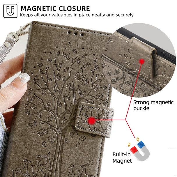 For Huawei P Smart+ 2019 / Enjoy 9S Tree & Deer Embossed Leather Phone Case(Grey)