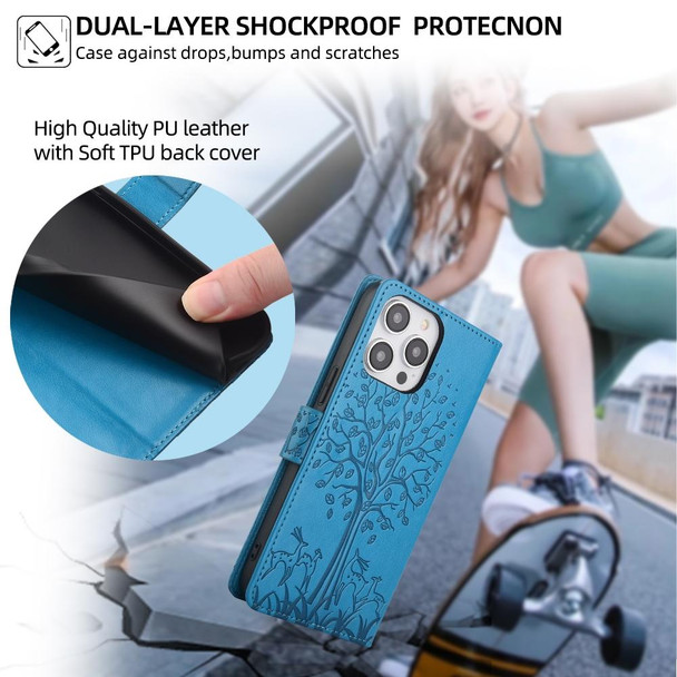 For Huawei P Smart Pro 2019 Tree & Deer Embossed Leather Phone Case(Blue)