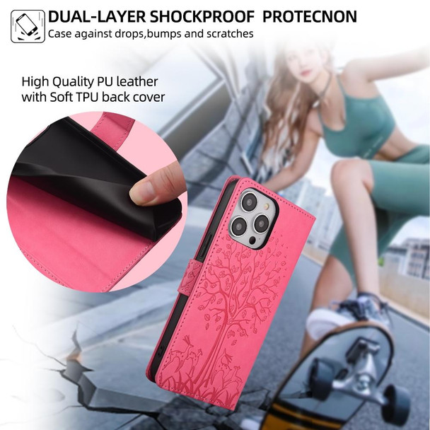 For Huawei P Smart Pro 2019 Tree & Deer Embossed Leather Phone Case(Pink)