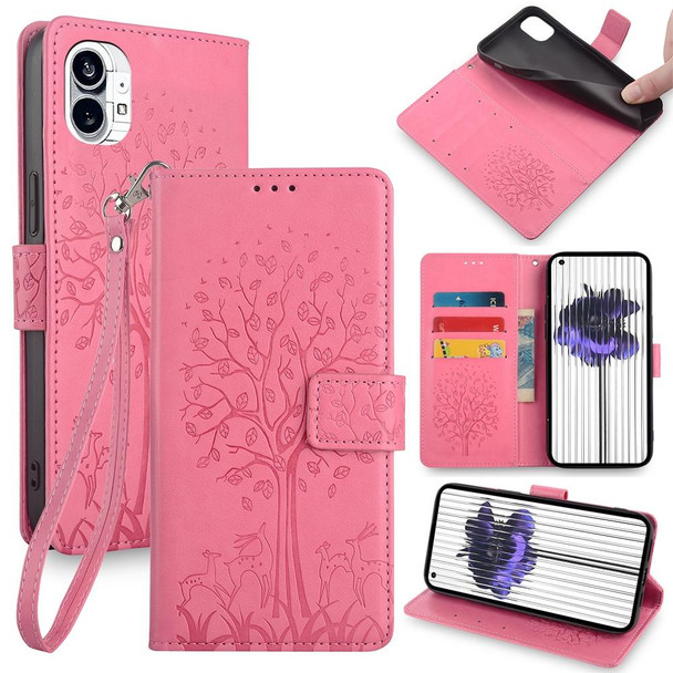 For Nothing Phone 1 Tree & Deer Embossed Leather Phone Case(Pink)