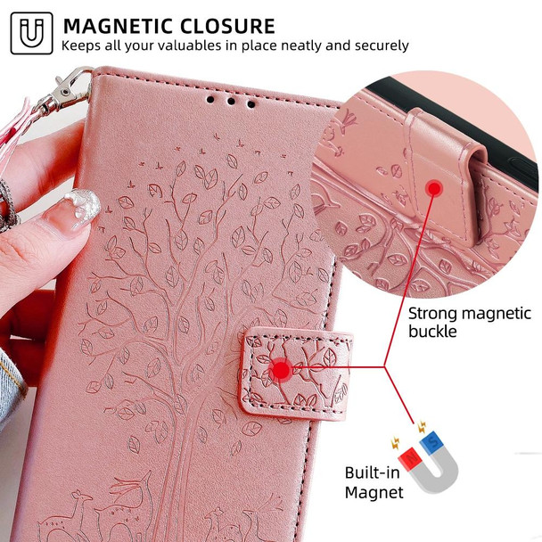 For Huawei P Smart Pro 2019 Tree & Deer Embossed Leather Phone Case(Rose Gold)