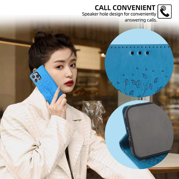 For OPPO K9S Tree & Deer Embossed Leather Phone Case(Blue)