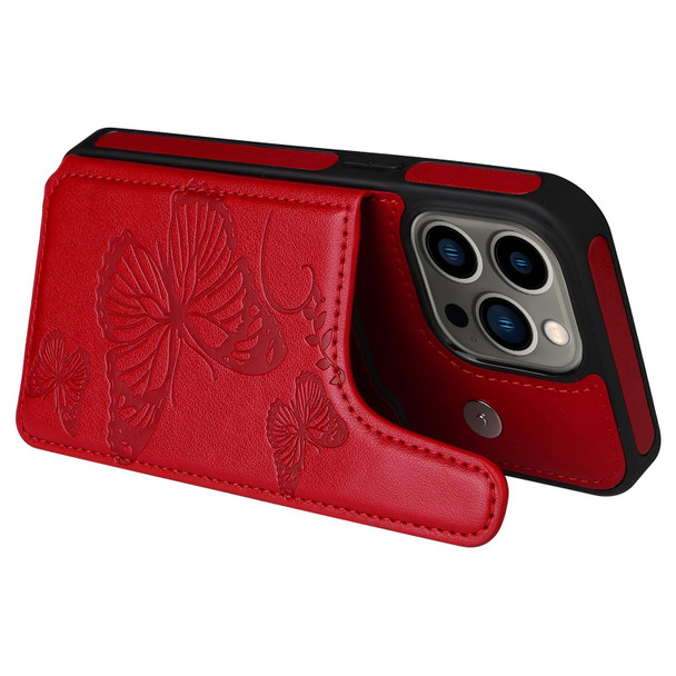 Butterfly Embossing Pattern Shockproof Phone Case - iPhone 13 Pro(Red)