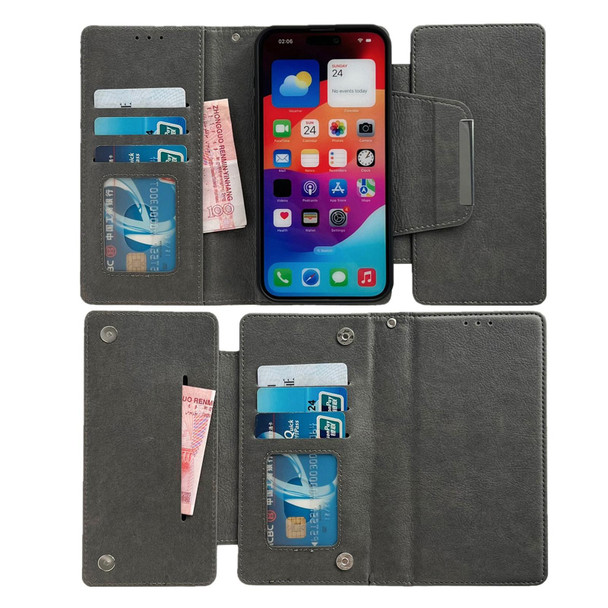 For iPhone 15 Pro Max Multifunctional 7-Card Wallet Leather Phone Case(Grey)