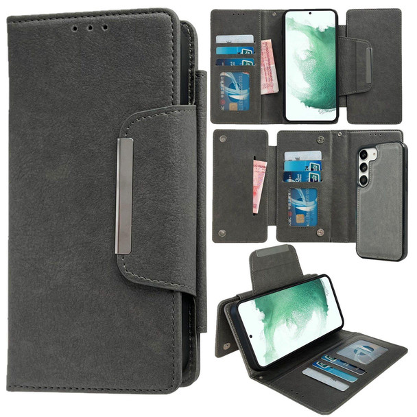 For Samsung Galaxy S22+ 5G Multifunctional 7-Card Wallet Leather Phone Case(Grey)