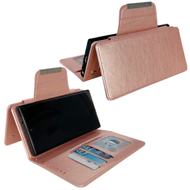 For Samsung Galaxy S22 Ultra 5G Multifunctional 7-Card Wallet Leather Phone Case(Rose Gold)