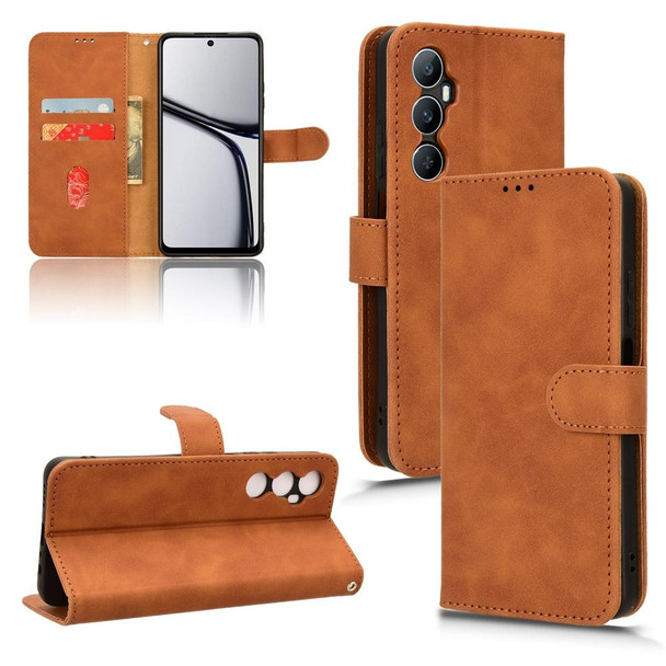 For Realme C65 4G Skin Feel Magnetic Flip Leather Phone Case(Brown)