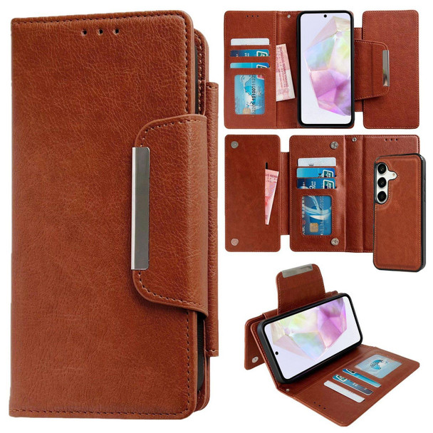 For Samsung Galaxy A35 5G Multifunctional 7-Card Wallet Leather Phone Case(Brown)