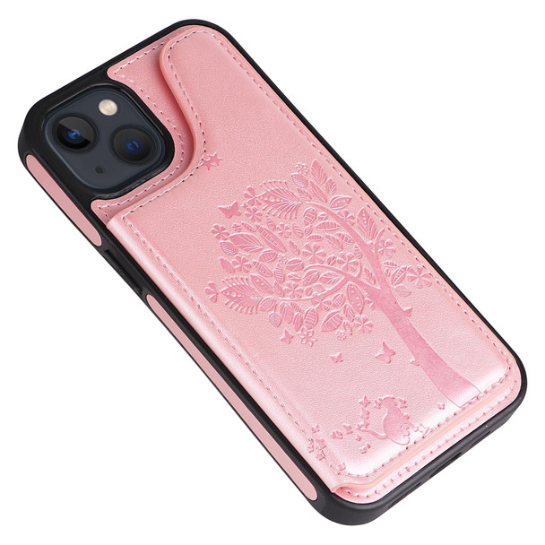 Cat Tree Embossing Pattern Shockproof Phone Case - iPhone 13(Rose Gold)