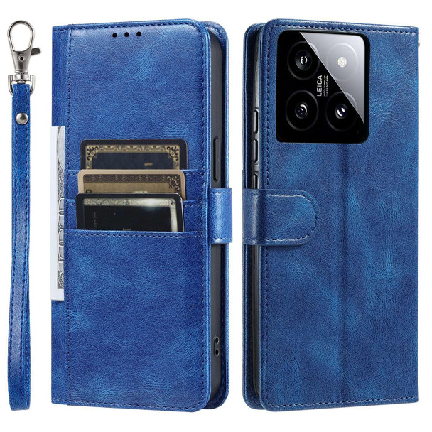 For Xiaomi 14 Simple 6-Card Wallet Leather Phone Case(Blue)