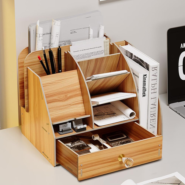 Elegant Wooden Desktop Organiser with Phone Holder