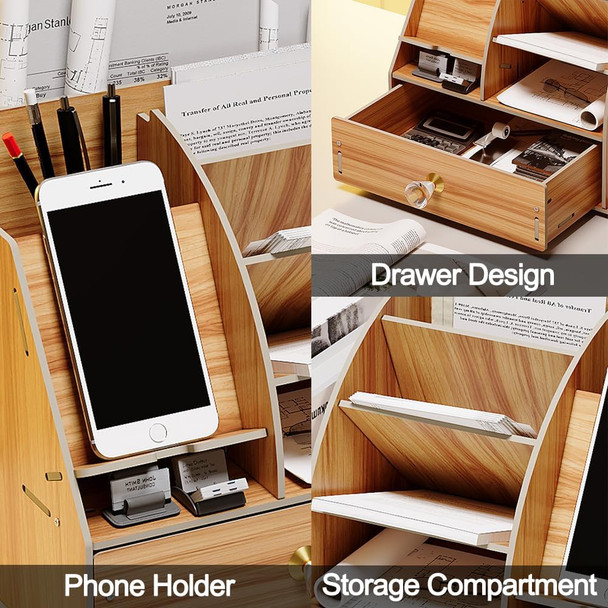 Elegant Wooden Desktop Organiser with Phone Holder