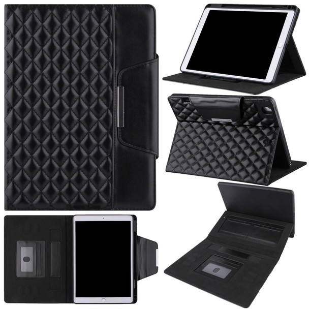 Checkered Pattern Horizontal Flip Leatherette Case with Holder & Card Slots & Hand Strap - iPad 9.7 (2018 / 2017) / Air 2 / Air / Pro 9.7 2016(Black)