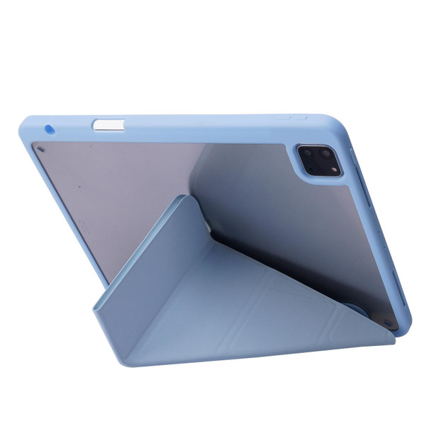 Deformation Transparent Acrylic Horizontal Flip PU Leatherette Tablet Case with Multi-folding Holder & Sleep / Wake-up Function & Pen Slot - iPad Pro 11.0 2021 / 2020 / 2018(Baby Blue)