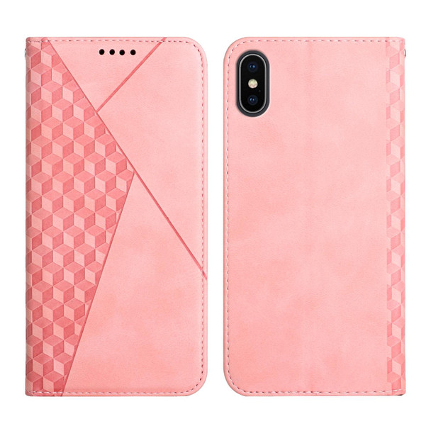 Diamond Pattern Splicing Skin Feel Magnetic Horizontal Flip Leatherette Case with Card Slots & Holder & Wallet - iPhone XS Max(Rose Gold)