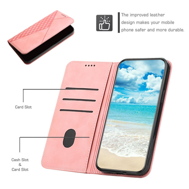 Diamond Pattern Splicing Skin Feel Magnetic Horizontal Flip Leatherette Case with Card Slots & Holder & Wallet - iPhone XS Max(Rose Gold)