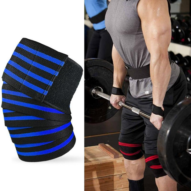 2 PCS Nylon Four Stripes Bandage Wrapped Sports Knee Pads(Black Royal Blue)