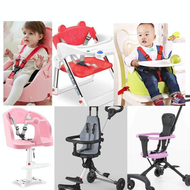 Baby Dining Chair Stroller Safety Strap Five-Point  Type A Version + Fixed Strap + Thick Shoulder Pad + Large Crotch Protector(Pink)