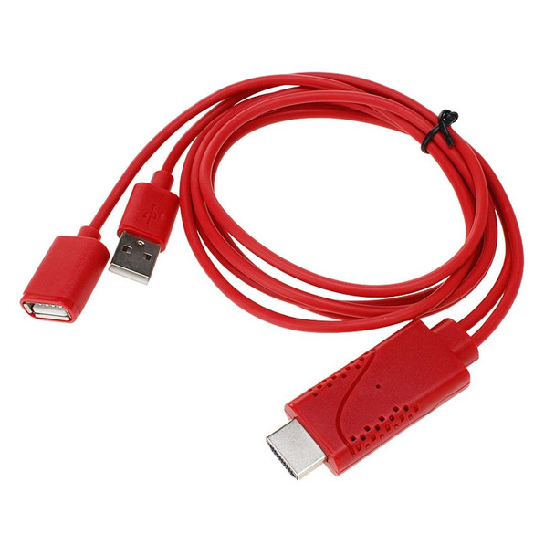 USB Male + USB 2.0 Female to HDMI Phone to HDTV Adapter Cable, - iPhone / Galaxy / Huawei / Xiaomi / LG / LeTV / Google and Other Smart Phones(Red)