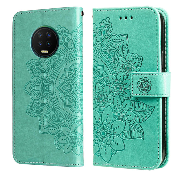 Infinix Note 7 7-petal Flowers Embossing Pattern Horizontal Flip PU Leather Case with Holder & Card Slots & Wallet & Photo Frame(Green)