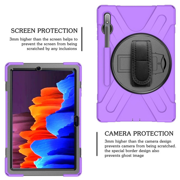 Samsung Galaxy Tab S8+ / Tab S8 Plus / Tab S7 FE / Tab S7+ Shockproof Colorful Silicone + PC Protective Case with Holder & Shoulder Strap & Hand Strap(Purple)