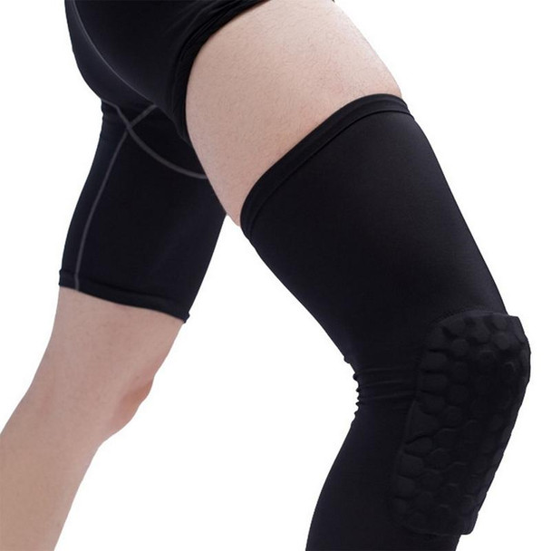 Long Sports Anti-collision Anti-fall Breathable Honeycomb Knee Pads, Size:XL(Black)