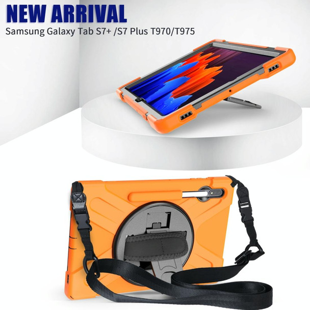 Samsung Galaxy Tab S8+ / Tab S8 Plus / Tab S7 FE / Tab S7+ Shockproof Colorful Silicone + PC Protective Case with Holder & Shoulder Strap & Hand Strap(Orange)