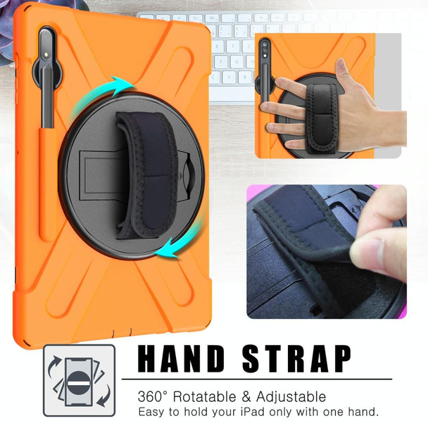 Samsung Galaxy Tab S8+ / Tab S8 Plus / Tab S7 FE / Tab S7+ Shockproof Colorful Silicone + PC Protective Case with Holder & Shoulder Strap & Hand Strap(Orange)