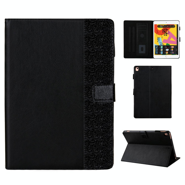 Glitter Powder Stitching Hot-pressed Changing PU Leather Case with Holder & Card Slots & Sleep / Wake-up Function - iPad 10.2 2021 / 2020 / 2019 / Pro 10.5(Black)