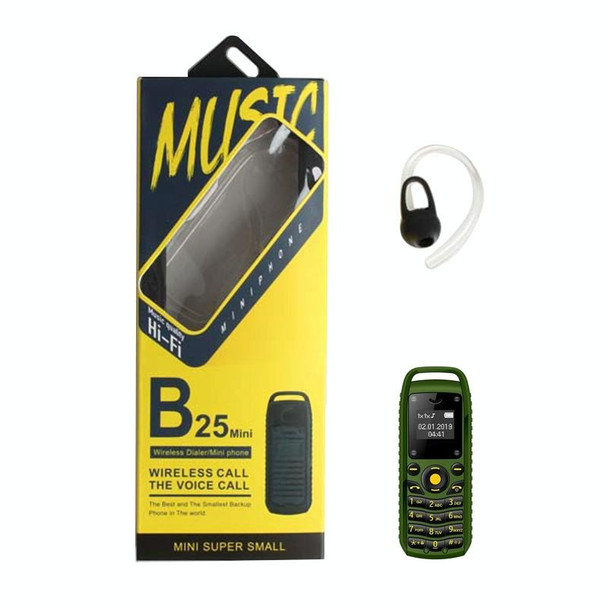 Mini B25 Headphone Mobile Phone, Hands Free Bluetooth Dialer Headphone, MP3 Music, Dual SIM, Network: 2G(Green)