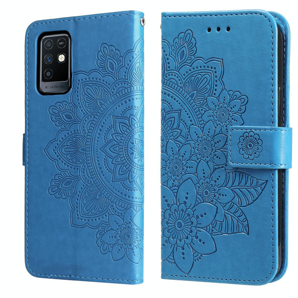 Infinix Note 10 7-petal Flowers Embossing Pattern Horizontal Flip PU Leather Case with Holder & Card Slots & Wallet & Photo Frame(Blue)