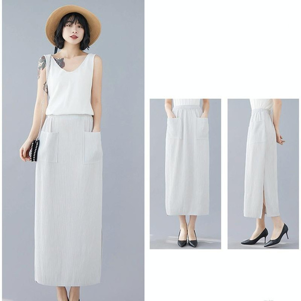 Women Pleated Slim Skirt (Color:Light Gray Size:Free Size)