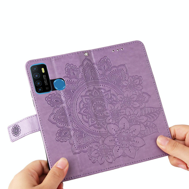 Infinix Hot 9 / Note 7 Lite 7-petal Flowers Embossing Pattern Horizontal Flip PU Leather Case with Holder & Card Slots & Wallet & Photo Frame(Light Purple)