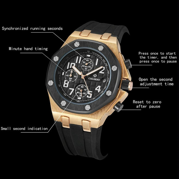 CAGARNY 6867 Six-Needle Multifunctional Quartz Sports Watch for Men(Rose Gold + Black)