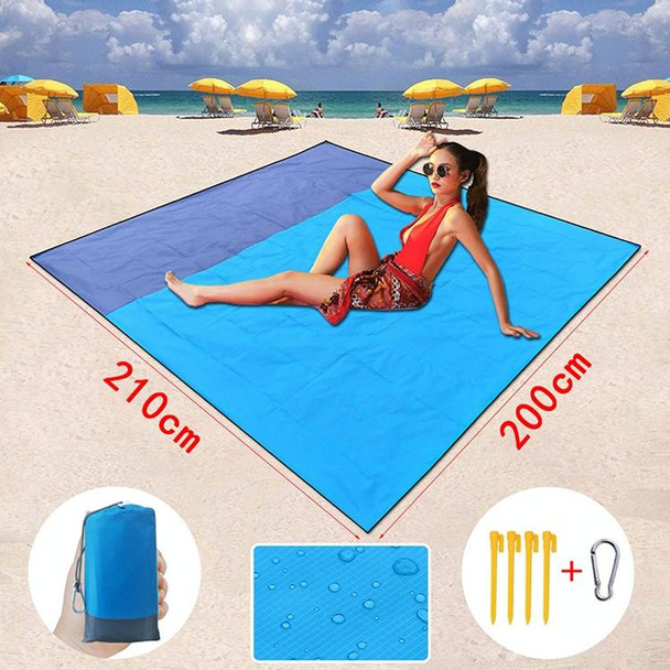 Polyester Waterproof Plaid Cloth Pocket Picnic Mat Outdoor Camping Beach Mat, Size: 2.1 x 2m(Pink + Gray)