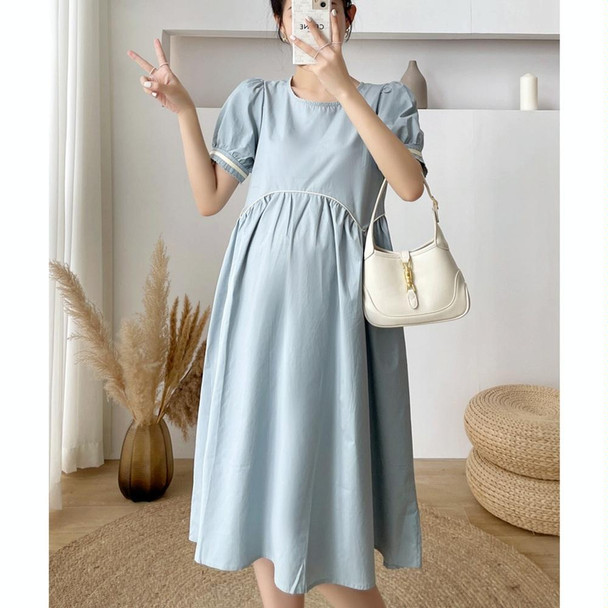 Loose Waist Lace Up Maternity Dress (Color:Blue Size:XXL)