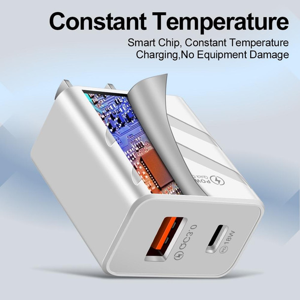 LZ-715 20W PD + QC 3.0 Dual Ports Fast Charging Travel Charger, US Plug(White)