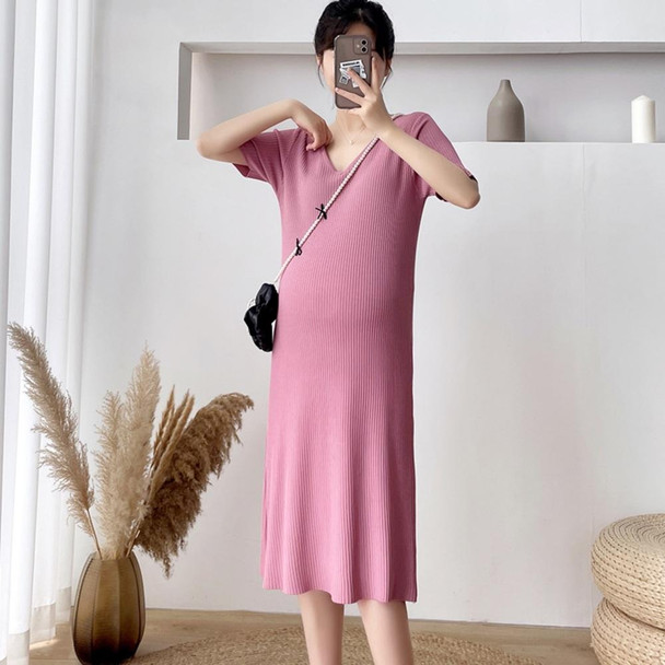 Knitted Ice Silk Backless Maternity Dress (Color:Black Size:L)