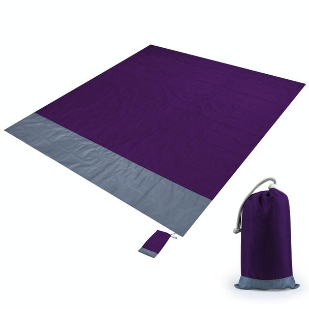 Polyester Waterproof Plaid Cloth Pocket Picnic Mat Outdoor Camping Beach Mat, Size: 2.1 x 2m(Purple + Gray)