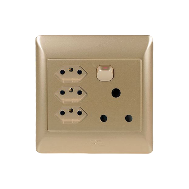 1x16A + 3X NEW SA SW. SOCKET 4x4 C/W CHAMPAGNE COVER PLATE