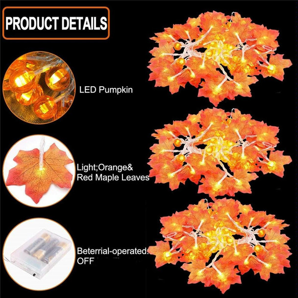 1.5m 10 LEDs Maple Pumpkin Lantern String Lights Halloween Thanksgiving Garden Party Room Decoration Lights(Warm Light)