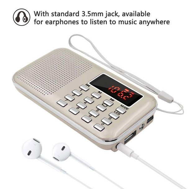 L-218AM  MP3 Radio Speaker Player Support TF Card USB with LED Flashlight Function(White)