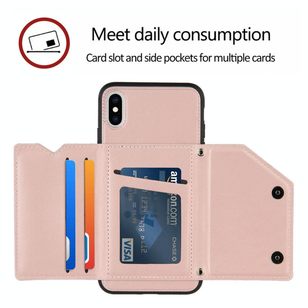 Skin Feel PU + TPU + PC Back Cover Shockproof Case with Card Slots & Holder & Photo Frame - iPhone X / XS(Rose Gold)