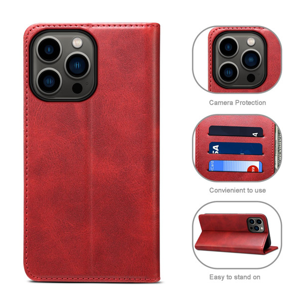 Calf Texture Horizontal Flip Leatherette Case with Holder & Card Slots & Wallet - iPhone 13 Pro(Red)