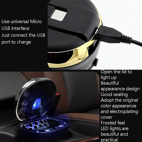 N09C Car Ashtray With Lamp And Cover Car Ashtray(Gold)