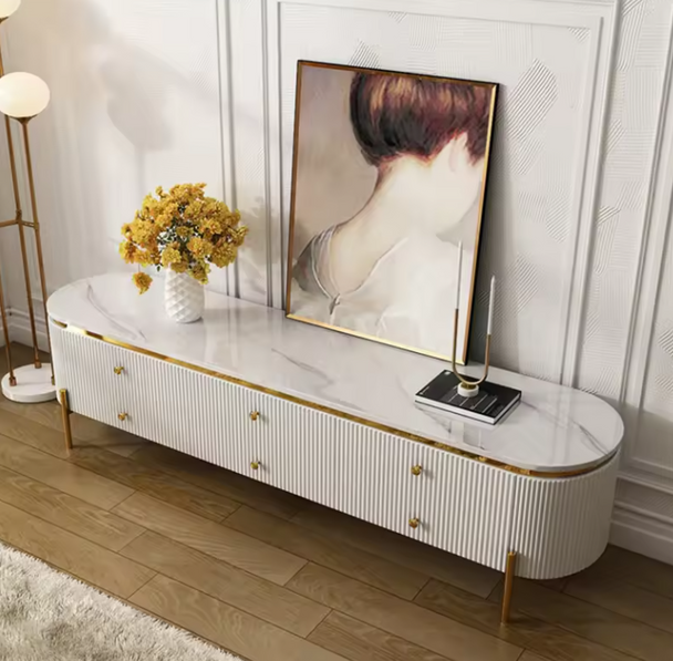 Luxe Living - Marble Top Tv Stand White