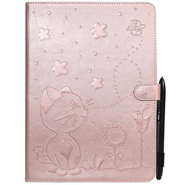 Cat Bee Embossing Pattern Horizontal Flip Leatherette Tablet Case - iPad mini 6(Rose Gold)