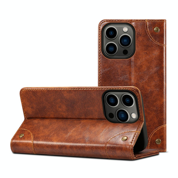 Baroque Simple Horizontal Flip Leatherette Case with Holder & Card Slots & Wallet - iPhone 13 Pro(Light Brown)
