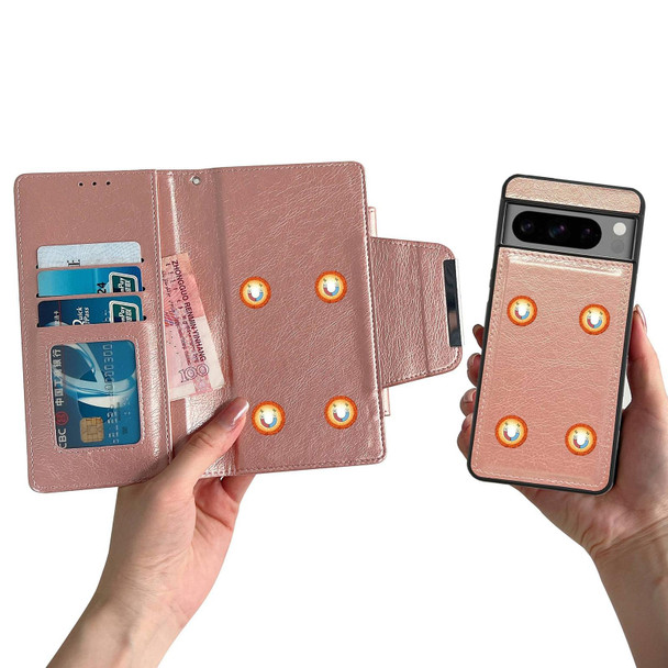 For Google Pixel 8a Multifunctional 7-Card Wallet Leather Phone Case(Rose Gold)